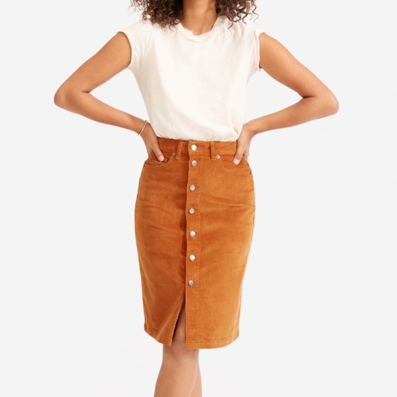 Everlane Dresses & Skirts - Everlane The Button-Front Corduroy Skirt Brown Orange Acorn Knee Length